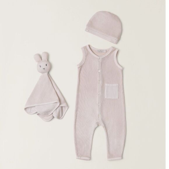 Barefoot Dreams Baby Waffle Onesie 3 Piece Set, Sand Dune Cream Sz 12-18 Mos NIB - Picture 1 of 10